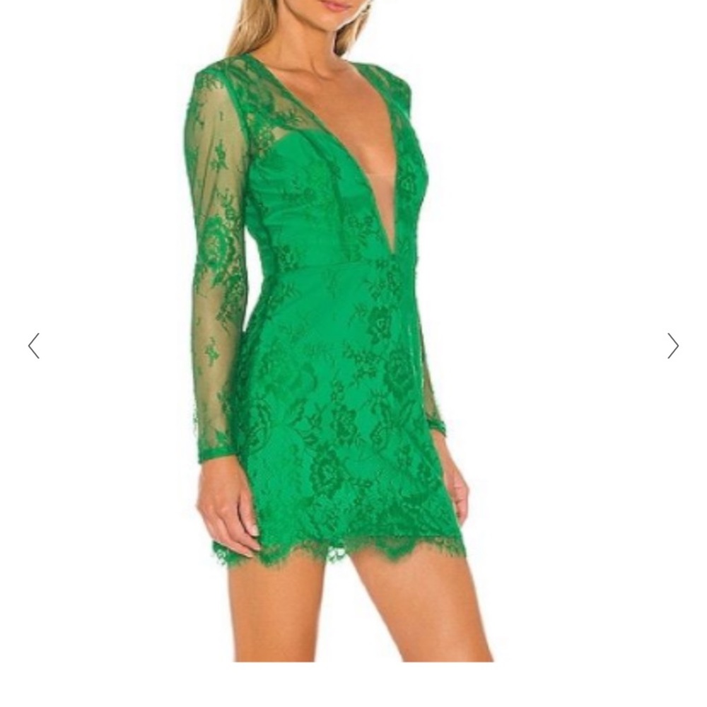 green lace dress, worn once, low v line!